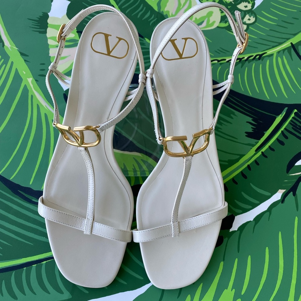 Valentino Garavani White V Logo Leather Sandals